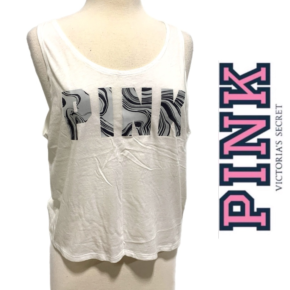 PINK Victoria's Secret White Tank Top w/ Marble Print -‎ 6119 -S